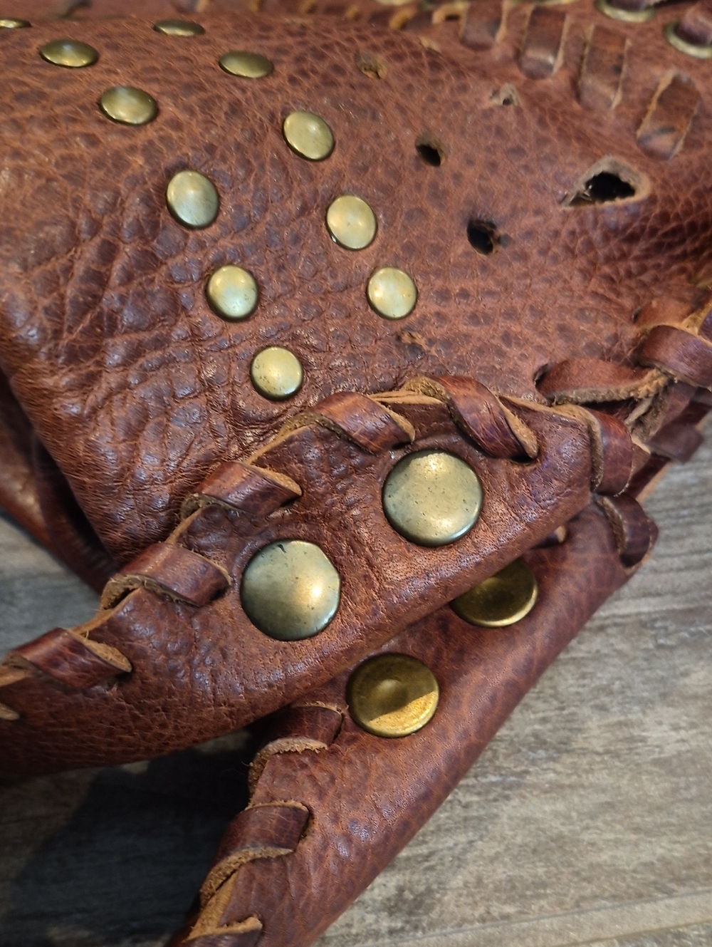 Raj Anthropologie Dark Brown Fringe Studded Whipstitch Leather Shoulder Bag - Picture 10 of 15